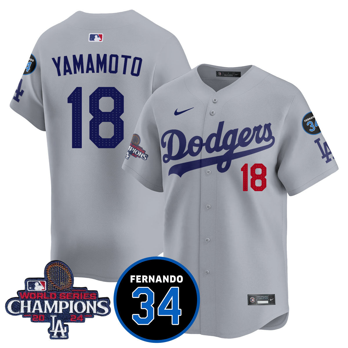 LA Dodgers - World Series Champions 2024/Fernando Valenzuela Memorial Jersey - All Stitched N1
