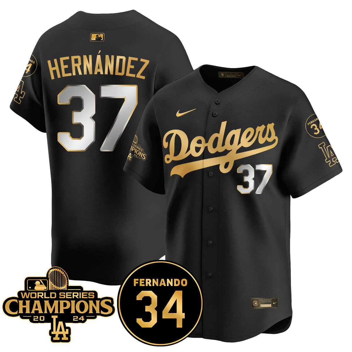 LA Dodgers - World Series Champions 2024/Fernando Valenzuela Memorial Jersey - All Stitched N1