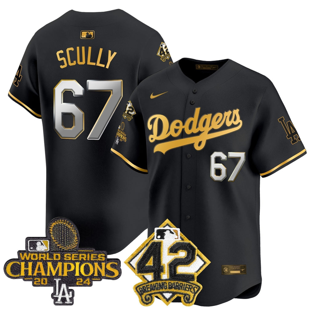 Dodgers 2024 World Series Champions & Jackie Robinson Patch Vapor Premier Limited Jersey - All Stitched