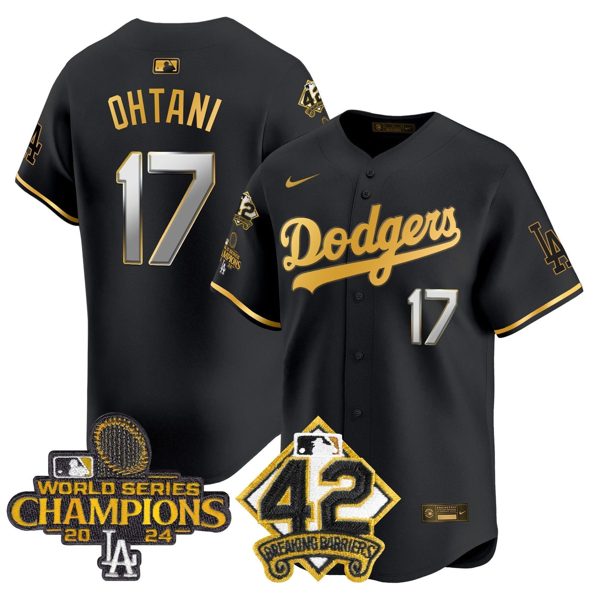 Dodgers 2024 World Series Champions & Jackie Robinson Patch Vapor Premier Limited Jersey - All Stitched