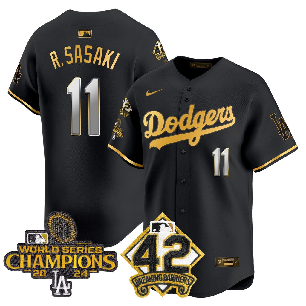 Dodgers 2024 World Series Champions & Jackie Robinson Patch Vapor Premier Limited Jersey - All Stitched