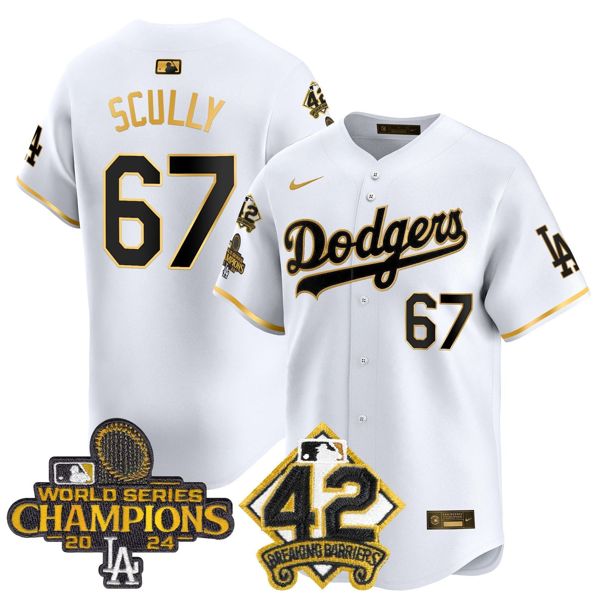 Dodgers 2024 World Series Champions & Jackie Robinson Patch Vapor Premier Limited Jersey - All Stitched