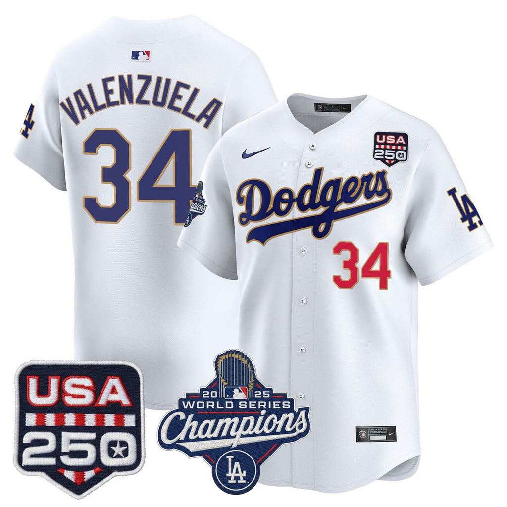 Dodgers 2025 World Series Champions & 250America Patch Vapor Premier Limited Jersey - All Stitched