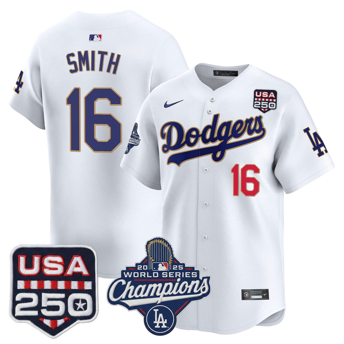 Dodgers 2025 World Series Champions & 250America Patch Vapor Premier Limited Jersey - All Stitched