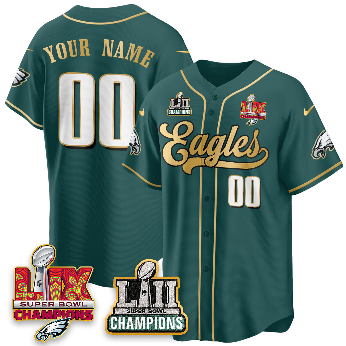 PHI LII-LIX Super Bowl Champions Vapor Limited Gold Baseball Jersey - All Stitched
