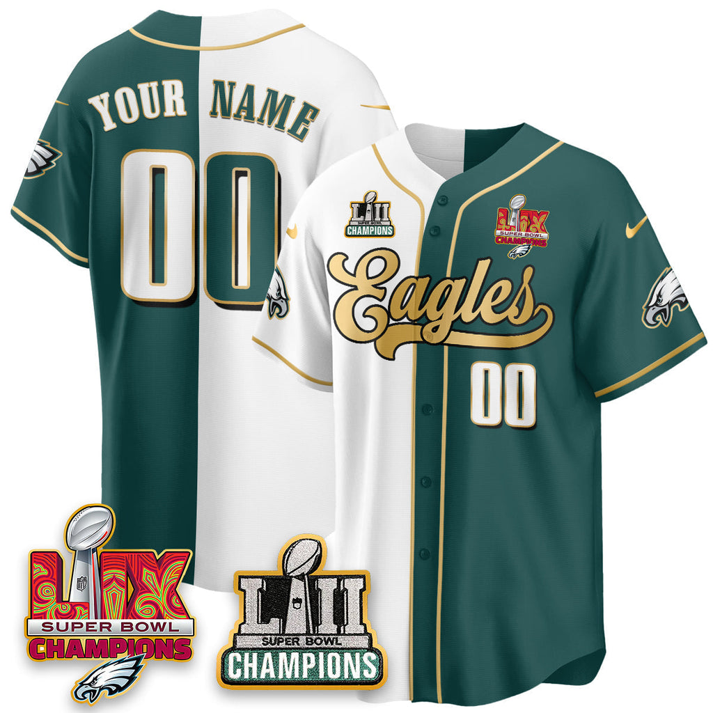 PHI LII-LIX Super Bowl Champions Vapor Limited Gold Baseball Jersey - All Stitched