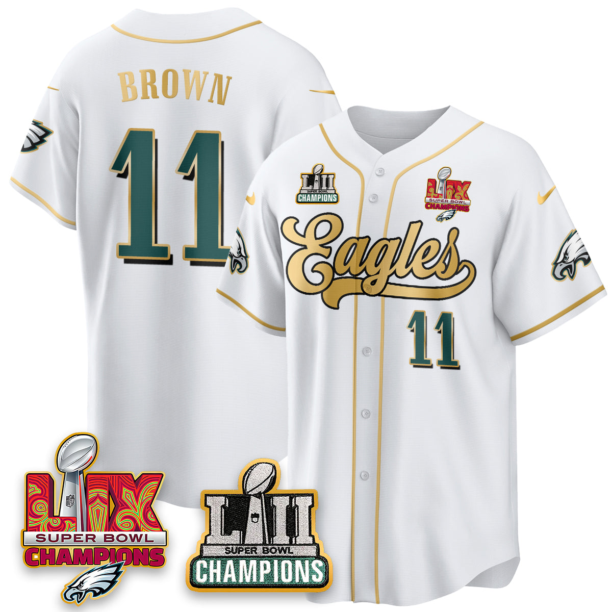 PHI LII-LIX Super Bowl Champions Vapor Limited Gold Baseball Men Jersey - All Stitched