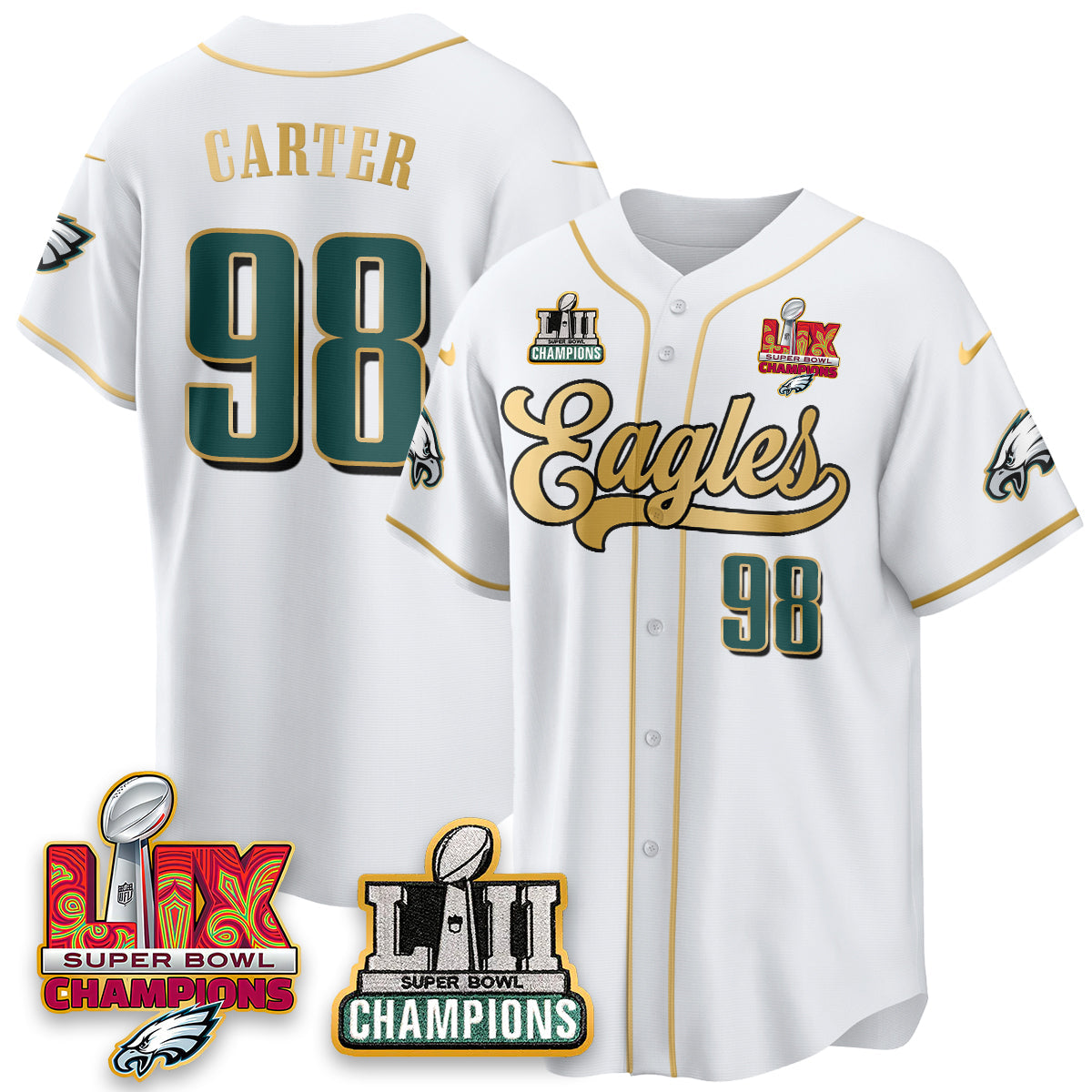 PHI LII-LIX Super Bowl Champions Vapor Limited Gold Baseball Men Jersey - All Stitched