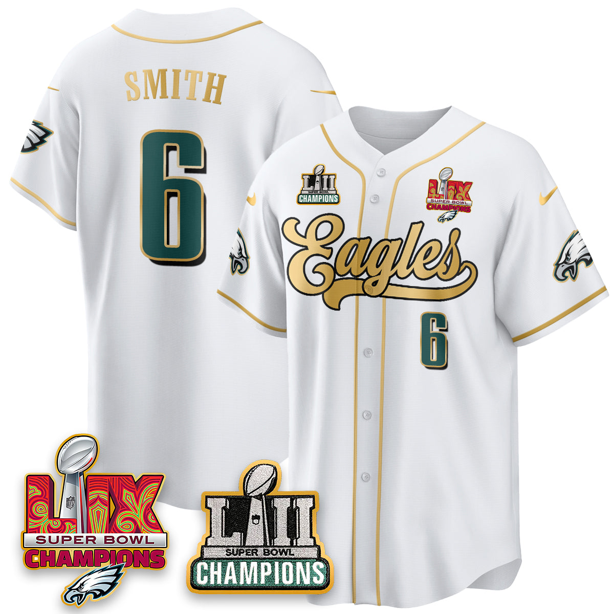 PHI LII-LIX Super Bowl Champions Vapor Limited Gold Baseball Men Jersey - All Stitched