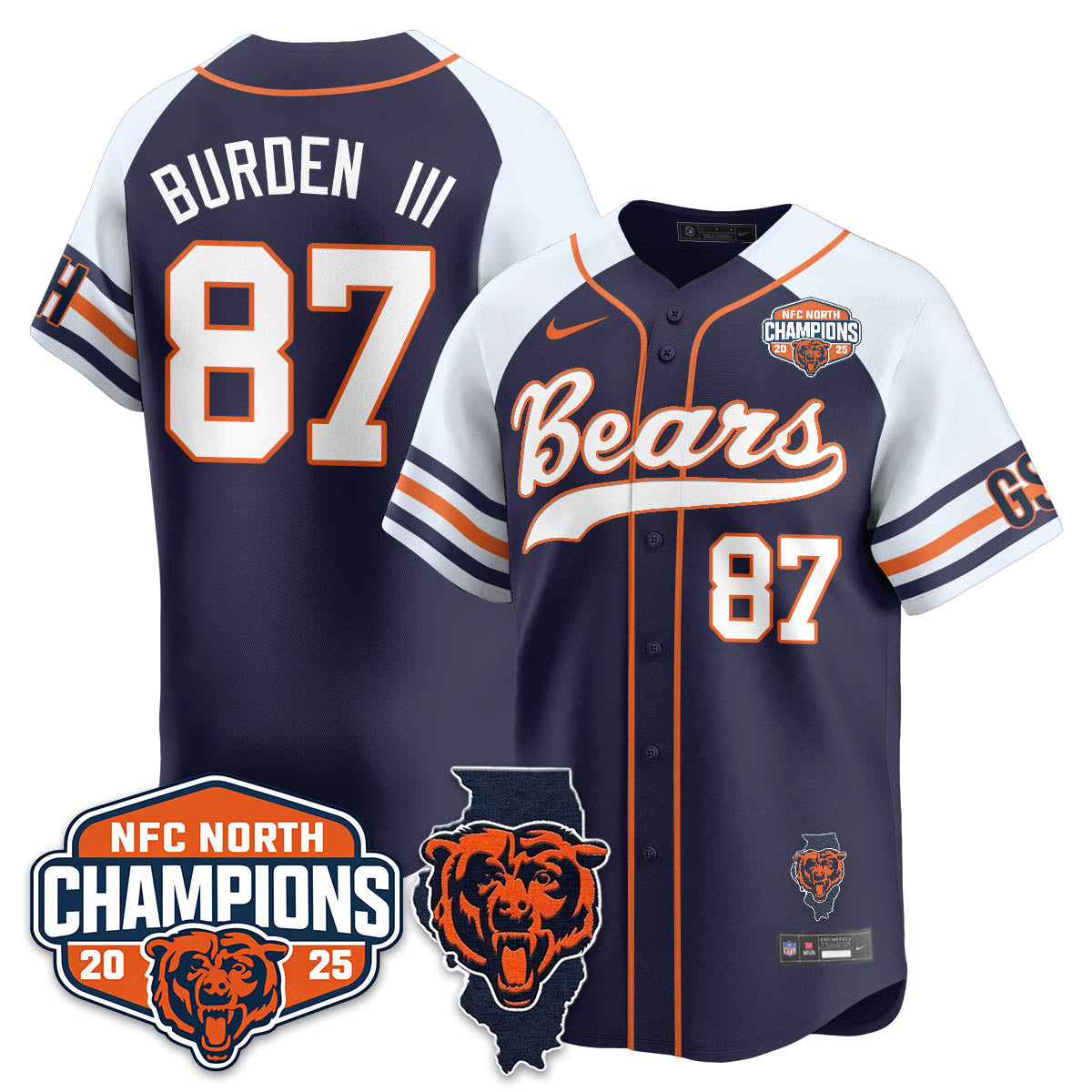 CHI  NFC North Division Champions Vapor Limited Baseball Jersey - All Stitched