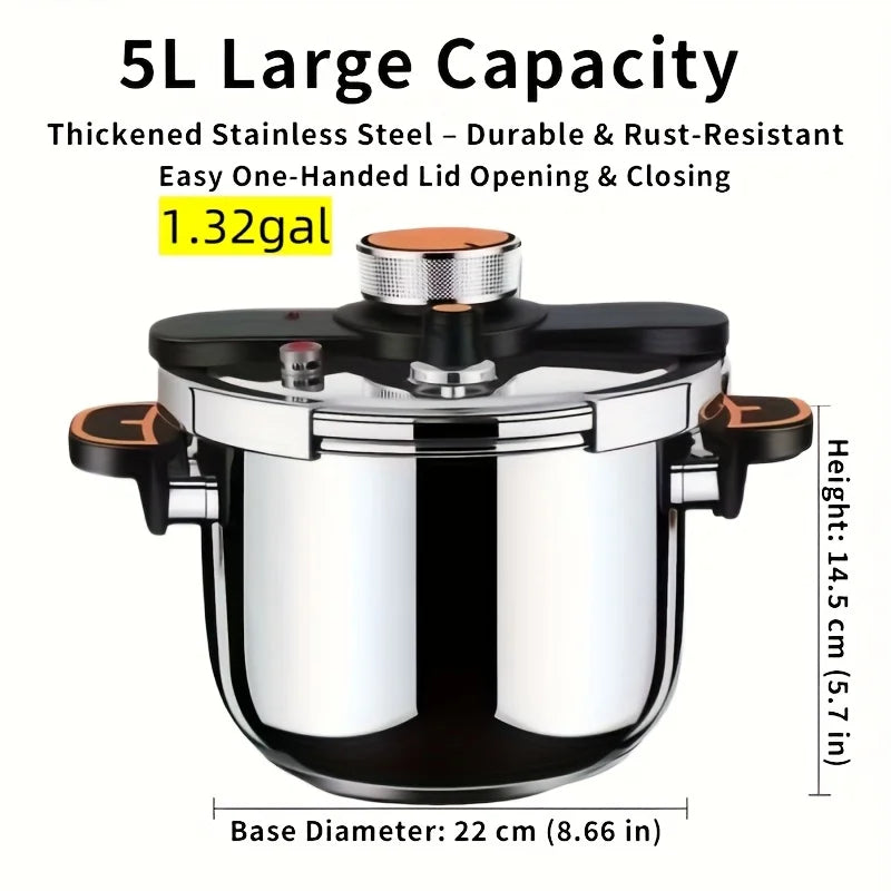 5L/6L/8L Stainless Steel Pressure Cooker And Daily Stew Pot-One-Twist Lock Lid, Quick Stewing and Soup Making-Compatible with In