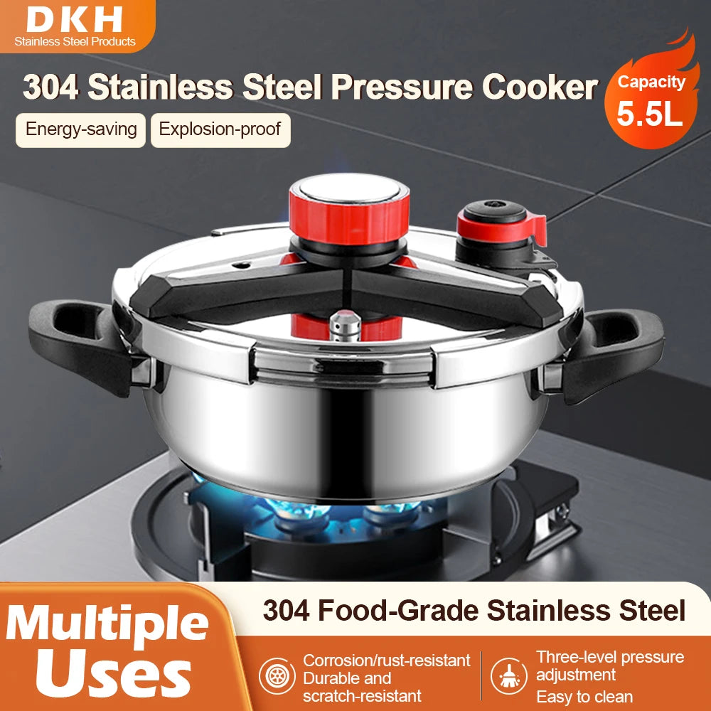 Fenghui 5.5L 304 Stainless Steel Pressure Cooker CE Certified Explosion-Proof Safe Fast-Cooking Cookware for Kitchen