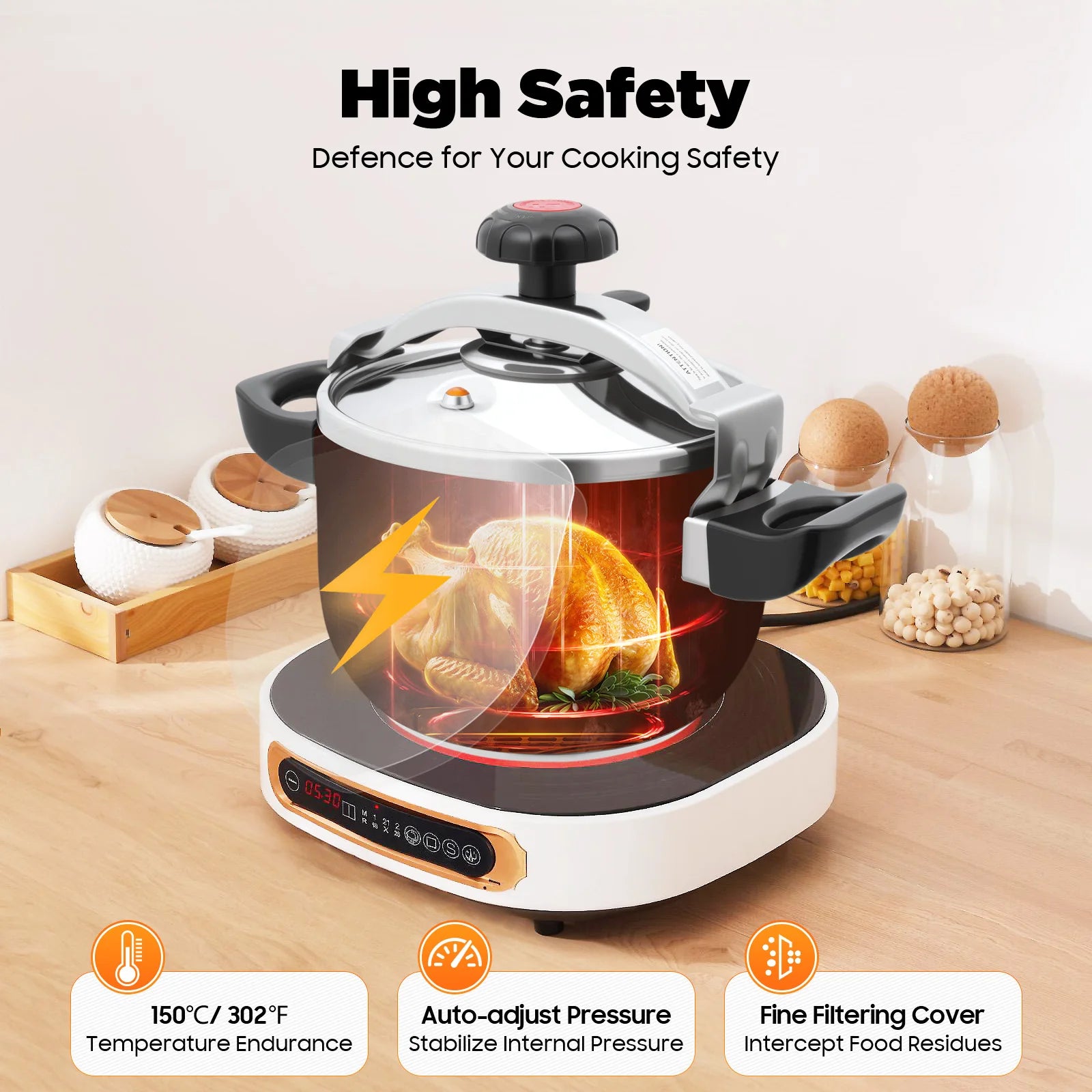 7L/11L/26L Stainless Steel Pressure Cooker, High Pressure Pressure Stewing Pot with Safety Valve for Restaurant Kitchen